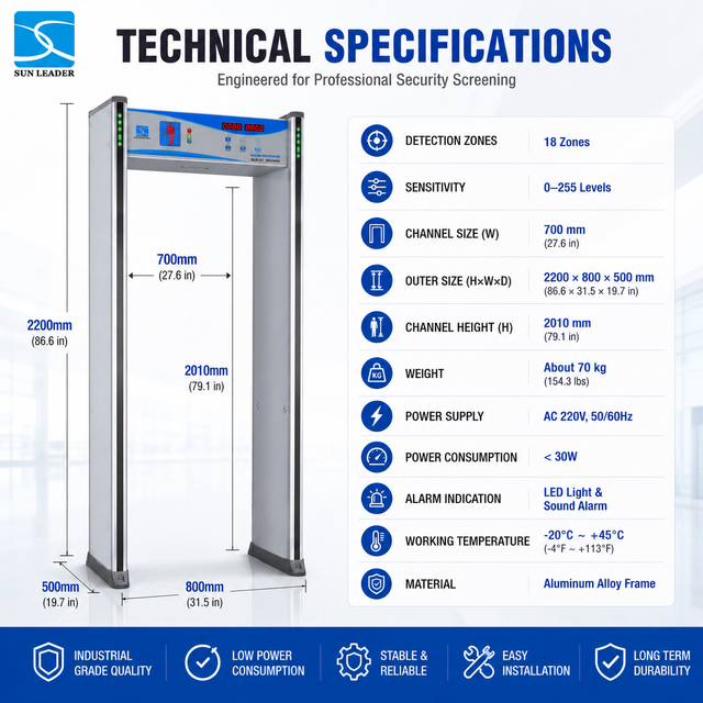 18-Zone Walk-Through Metal Detector: XLD-E1 Full-Body Security Scanner