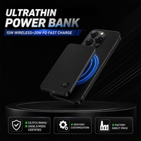 OEM/ODM B2B Powerbank magnétique portable puissant 5000mAh, charge sans fil 15W, charge rapide PD 20W, alliage d'aluminium, ultra fin 8,5 mm