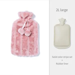 Rubber Hot Water Bottle with Soft Faux Fur Plush Fleece Cover Hot Water Bag Hot and Cold Therapy Pad
