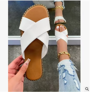 Factory Wholesale Summer Popular Women's Shoes Cross Flat Sandals <b>Slippers</b> - Product Image 3