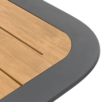 Table à manger haute moderne gris anthracite 203*60*110 cm avec plateau en plastique imitation bois durable, résistant aux UV et imperméable pour hôtel, parc, cour
