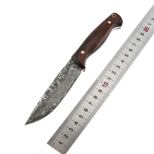 Coltello da caccia a lama fissa tattica con manico in sandalo giallo professionale - Product Image 2