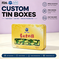 Boîte en métal rectangulaire jaune personnalisée pour bonbons au lait avec fenêtre transparente, conteneur métallique pour le stockage de bonbons et cadeaux, vente en gros, usine OEM ODM