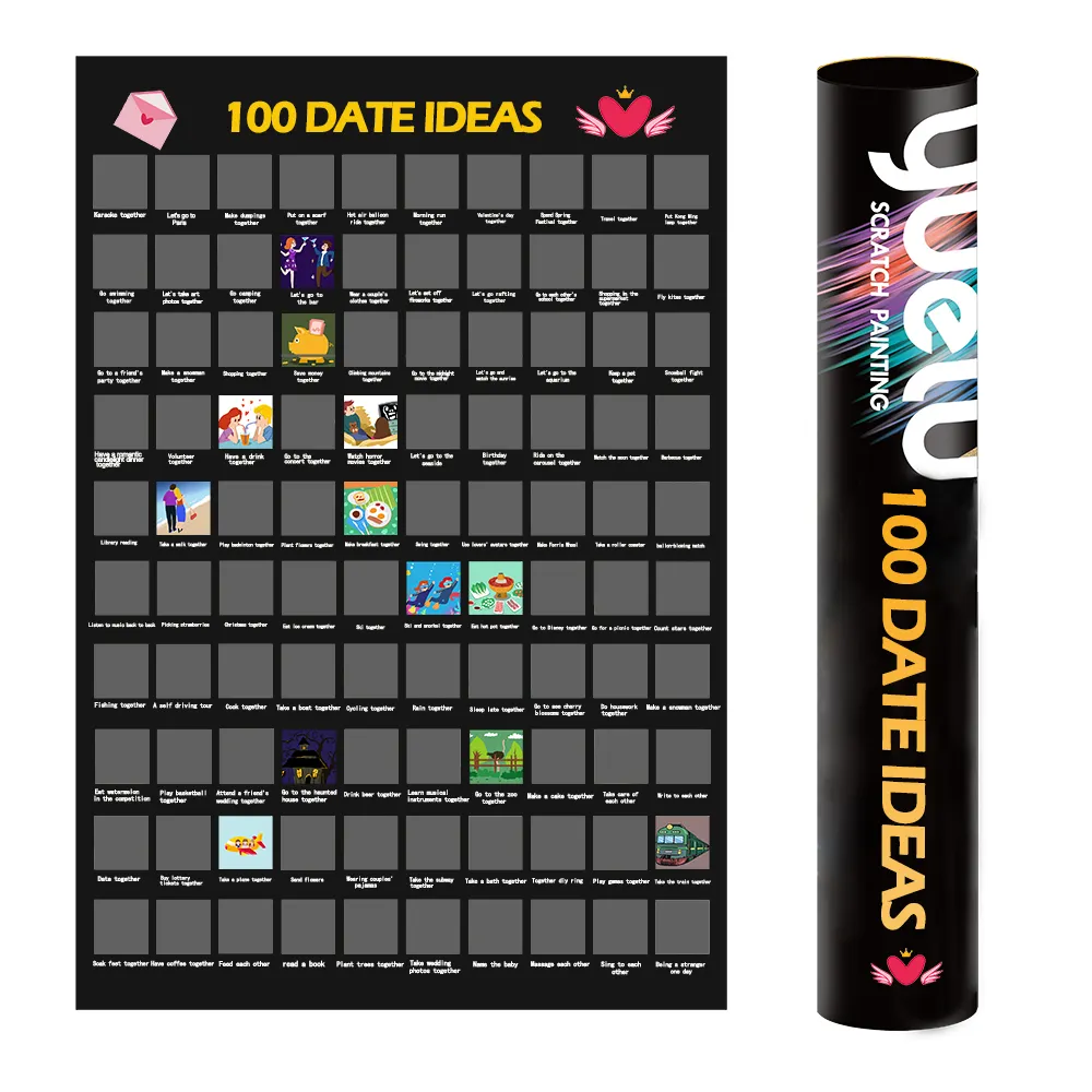 Custom Romantic 100 Date Night Idea Challenge Scratch Paper Anniversary Gift Date Night Poster For Couples Scratch Off Poster