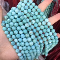 Perles de pierre turquoise bleue naturelle Huirui 6mm/8mm/10mm, perles rondes facettées en vrac pour la fabrication de bracelets et de colliers