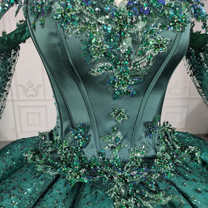 Robe de soirée en cristal vert fleuri, pleine de perles, pour soirée de bal, Jancember 9984-1 - Product Image 2