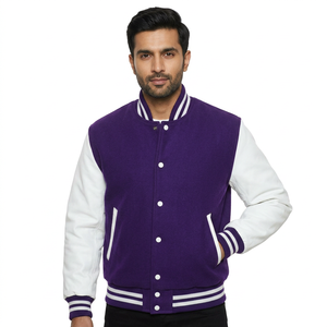 Veste universitaire pour hommes, vente en gros, vestes de baseball d'hiver, veste universitaire en laine avec manches en cuir de vache naturel - Product Image 1