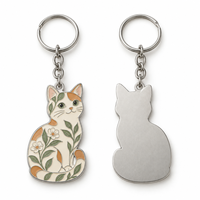 Porte-clés personnalisé avec silhouette de chat florale, logo personnalisable, promotionnel, vente en gros, souvenir, fabricant en gros