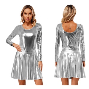 Women Standard Ballroom Dance Performance <b>Costumes</b> Metallic Leotard With Flare Skirt Stage Performance Night <b>Rave</b> Music Festival - Product Image 4