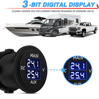 Paket Baterai Ganda untuk Mobil, Pickup, RV, Truk, Voltmeter Digital LED Ganda, Monitor Tegangan Panel Biru, Mengukur Fase Tunggal