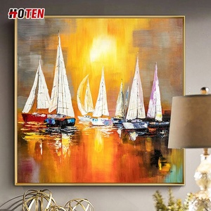 Moderno astratto paesaggio marino dipinto su tela olio disegnato <span class=keywords><strong>a</strong></span> mano da artigiani con paesaggio marino con barca <span class=keywords><strong>a</strong></span> <span class=keywords><strong>vela</strong></span> - Product Image 2