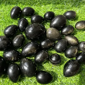 Natural Crystal Crafts Healing Massage Tool Golden Sheen Obsidian Crystal Yoni Egg For Sale