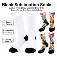 Chaussettes unisexes vierges pour sublimation, en mélange de coton, imprimées sur mesure, motif personnalisé OEM, chaussettes décontractées et sportives pour hommes et femmes