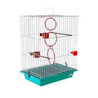 Cage à oiseaux en fil métallique pour perruches avec base amovible, poignée de transport supérieure, jouet circulaire rouge, perchoirs multi-niveaux et abreuvoir