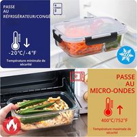 Ensemble de 3 récipients de préparation des repas en verre, 1, 2 et 3 compartiments pour le contrôle des portions, hermétiques, compatibles four et congélateur