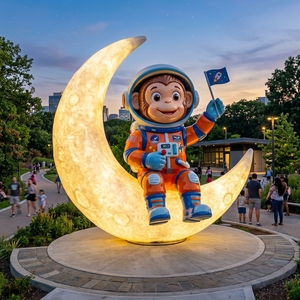 Scultura Artistica D120 Scimmia Astronauta sulla Luna, Statua Premium in FRP, Figurina Decorativa per Giardino, Cortile, Parco, Piazza - Product Image 1