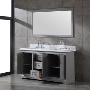 Meuble-lavabo de salle de bain avec plan de travail en marbre de Carrare et portes à fermeture douce, avec double vasque, fabriqué au Vietnam, meuble-lavabo de salle de bain de style transitionnel - Product Image 4