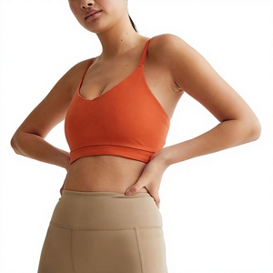 Sujetador deportivo sin costuras color naranja para mujer, de alto soporte, de secado rápido, con logo frontal, para gimnasio, yoga y ropa deportiva. - Product Image 3