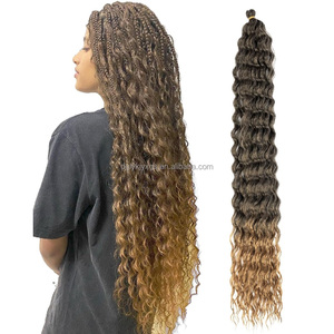 30 inch dài sâu sóng Crochet phần mở rộng tóc cho phụ nữ da đen lượn sóng tổng hợp xoăn Bím Tóc nhuộm đại dương sóng phong cách - Product Image 3