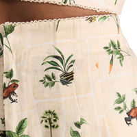 Ensemble deux pièces décontracté pour femme, haut et short en lin à fleurs, coupe épaules dénudées et jambes larges, avec logo personnalisé, collection été, OEM
