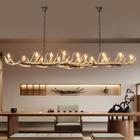 Lustre LED en bois de cerf rustique nordique pour salon Restaurant dessus de Table créatif rectangulaire grand cerf en résine lumières suspendues