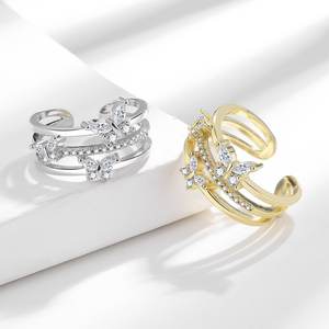 Anello Elegante e Delicato a Forma di Farfalla in Ottone Placcato Argento con Temperamento Dolce e Zirconi Brillanti Micro-Incastonati - Product Image 5