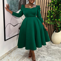 D3354 Mode Automne & Hiver Robes pour femmes Robes décontractées pour femmes Col carré Taille haute Robe trapèze Robes africaines pour femmes Vêtements