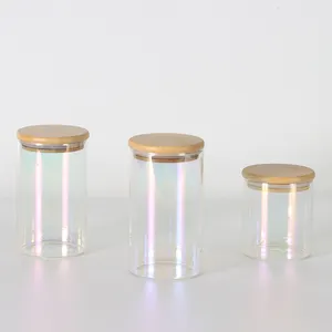 Colorful electroplating Airtight Coffee Tea Spice Glass Jar Kitchen Storage Bottles Sealed Glass Food Storage Jars with Bamboo l