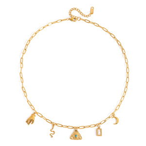 สร้อยคอจี้รูปทรงพีระมิดสีทองพร้อมจี้รูปงูพระจันทร์ ดีไซน์เรขาคณิต เครื่องประดับแฟชั่นสำหรับสวมใส่ทุกวัน - Product Image 5