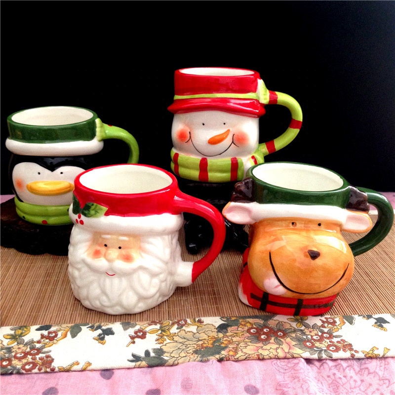 Tazza di natale in ceramica 3d personalizzata babbo natale gnomo renna orso polare pinguino pupazzo di neve Elf Fox Gingerbread Man Mug