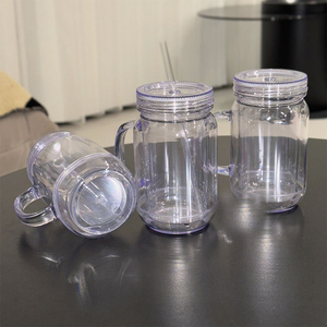 DIY Plastic Wide Mouth <strong>Mason</strong> <strong>Jars</strong> with Handles, Lids and Straws 20 oz Double Insulated <strong>Tumbler</strong> with Straw - Product Image 4