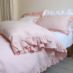 <span class=keywords><strong>King</strong></span> <span class=keywords><strong>Size</strong></span> Luxury <span class=keywords><strong>Comforter</strong></span> Mềm Tự Nhiên Rửa Sạch 100% Lanh Pháp Linen Vải Ruffles Bộ Đồ Giường - Product Image 2