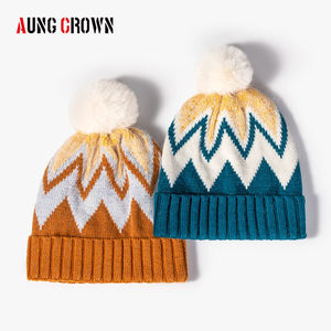 도매 남녀공용 따뜻한 쉐브론 패턴 스키 모자, 방울 달린 아웃도어 스포츠용 겨울 니트 비니 - Product Image 2