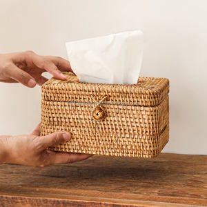 Boîte à mouchoirs en rotin carré naturel, porte-serviettes tissé à la main, traditionnel, minimaliste, durable, jetable pour la maison, l'hôtel - Product Image 5
