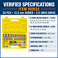 HEHE 12,5 mm – Lot de 32 outils de réparation automobile en acier au chrome-vanadium (Cr-V) avec cliquet et douilles, mallette rigide, pour bricolage à domicile – Vente en gros usine