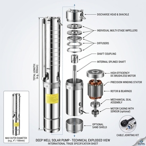 משאבת מים טבולה קומפקטית ודקה מפלדת אל-חלד 1HP 4FLD <span class=keywords><strong>DC</strong></span> סולארית לבאר עמוקה, כניסת מתח PV רחבה, נשלטת MPPT, לשימוש ביתי - Product Image 3