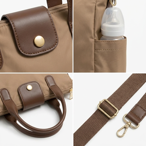 Sac à langer en cuir véritable pour mamans, grande capacité, sac organisateur pour bébé avec poches pour biberons, bandoulière et fermeture éclair antivol - Product Image 4