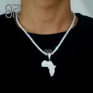 Mapa de puntos VVS Moissanite colgante diamante venta al por mayor 925 Plata Iced Out África mapa Hip Hop joyería hombres - Product Image 2
