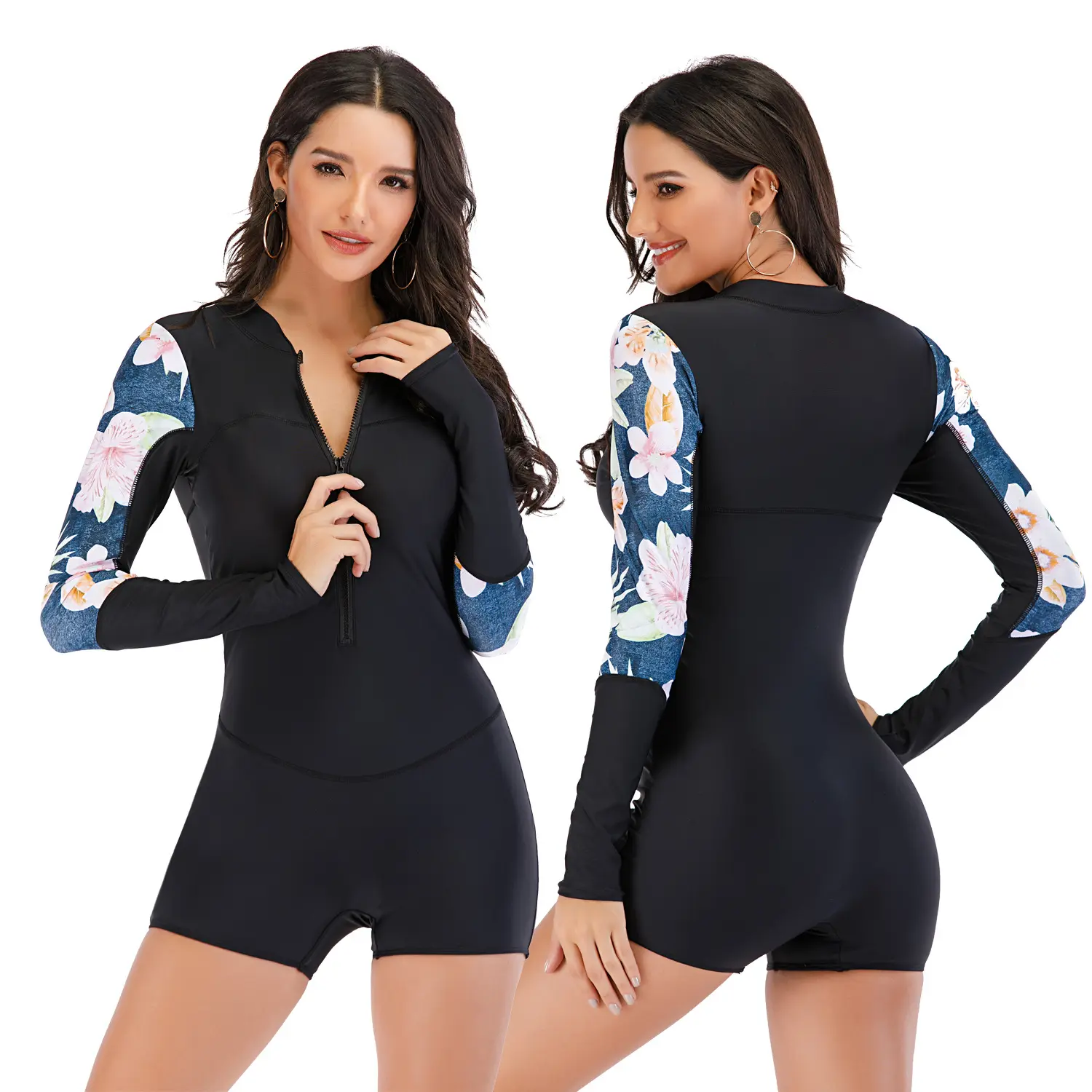 Wholesale Women Ladies 1-pc Long Sleeves Rash Guard Bikini Swimsuit Beachwear Racing Sport Swimwear SPF50+