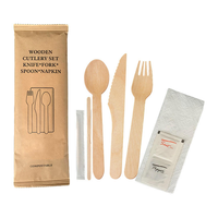 Ensemble de couverts en bois compostables avec serviettes en papier, baguettes jetables, fourchettes, cuillères, couteaux