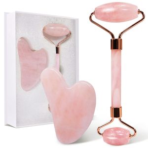 Ensemble d'outils de massage facial : Rouleaux en cristal rose en forme de cœur et planche de raclage <span class=keywords><strong>Gua</strong></span> <span class=keywords><strong>Sha</strong></span> en jade pour le massage - Product Image 1