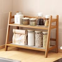 Organisateur de comptoir en bambou à 2 niveaux pour cuisine et maison, étagère de comptoir pour accessoires de bar à thé et café, support de présentation pour tasses à matcha