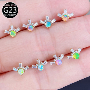 G23 ASTM-F136 14K gouden opaal oorring oorcartilage stud labret lip plug tunnel interne schroefdraad body <span class=keywords><strong>piercing</strong></span> trendy verlovingssieraden - Product Image 1