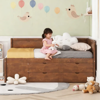Lit de repos multifonctionnel en noyer, lit double avec étagères de rangement pratiques et tiroirs coulissants pour chambre à coucher