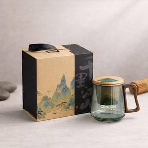 Tasse à thé en verre borosilicate résistant à la chaleur avec infuseur, couvercle, poignée en bois, logo personnalisé, couleur personnalisée, coffret cadeau exquis + sac pratique - Product Image 2