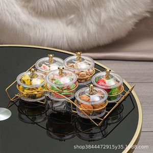 Fruit Platter With Lid 6 Compartment Round Glass Storage Tray For Snacks And Dried Fruits Home <b>Kitchen</b> Use - Product Image 5
