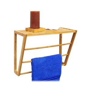 <b>Bathroom</b> 4-tier wall-mounted bamboo towel rack and <b>shelf</b>, with 3 towel racks - Product Image 1