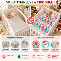 Drap-housse de berceau 100 % coton pour Noël, rose et vert menthe, imprimé Père Noël, doux et respirant, pour chambre de bébé