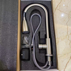 Robinet de cuisine moderne à poignée unique, à montage sur pont, avec bec extractible, couleur noire, eau chaude/froide, tuyau flexible, noyau de valve en céramique - Product Image 4