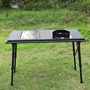 Mesa Plegable Rectangular Negra para Exteriores IGT, Portátil, para Camping, Barbacoa, Cocina, con Parrilla, para Uso Multipersonal - Product Image 1